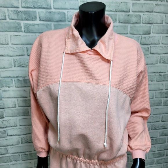 Vintage 80s Hang Ten Size S Pink‎ Ribbed Dropped Waist Sweatshirt Dress New Wave - Picture 2 of 8